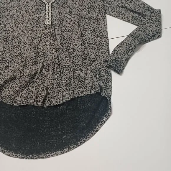 Lucky Brand Womens S Boho High Low Split Back Black Embroidered Paisley Shirt - Picture 12 of 12